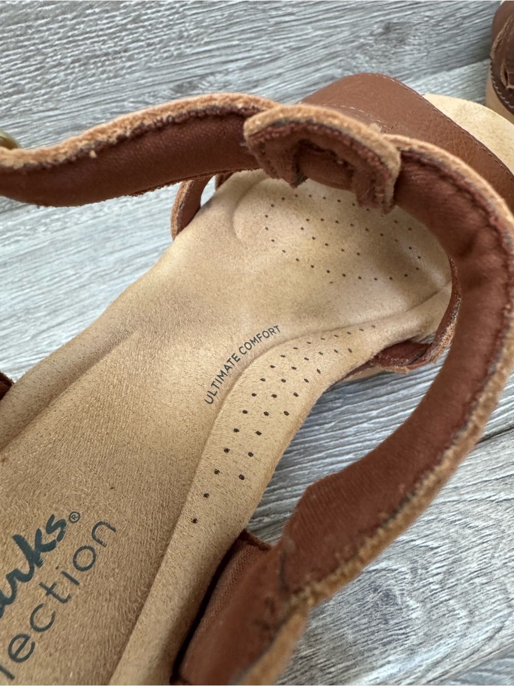 Clarks Brown Nautical Leather T-Strap Comfort Wedge Sandals Beachy Old Money - Picture 5 of 11